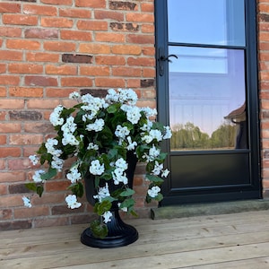 Outdoor Artificial White Geraniums – UV Protected Faux Flowers for Patio, Porch, or Planter Box
