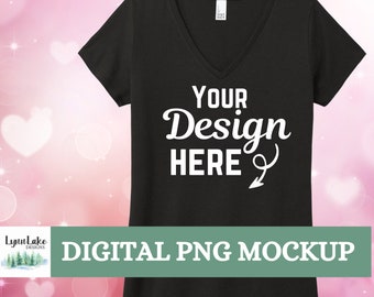 Valentine roze zwarte V-hals dames T-shirt triblend mockup District
