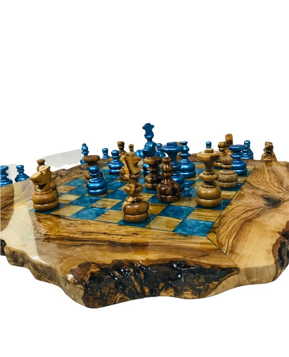 Olive Wood Epoxy Double-side Resin Chess Board Game Set 