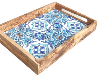 olive wood Serving Tray with Ergonomic Handles | Decorative Service Tray