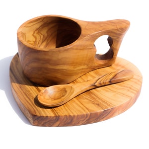 Kuksa/Guksi Cup made of Tunisian Olive Wood,  Large Wooden Mug / Tea Cup (with Spoon)