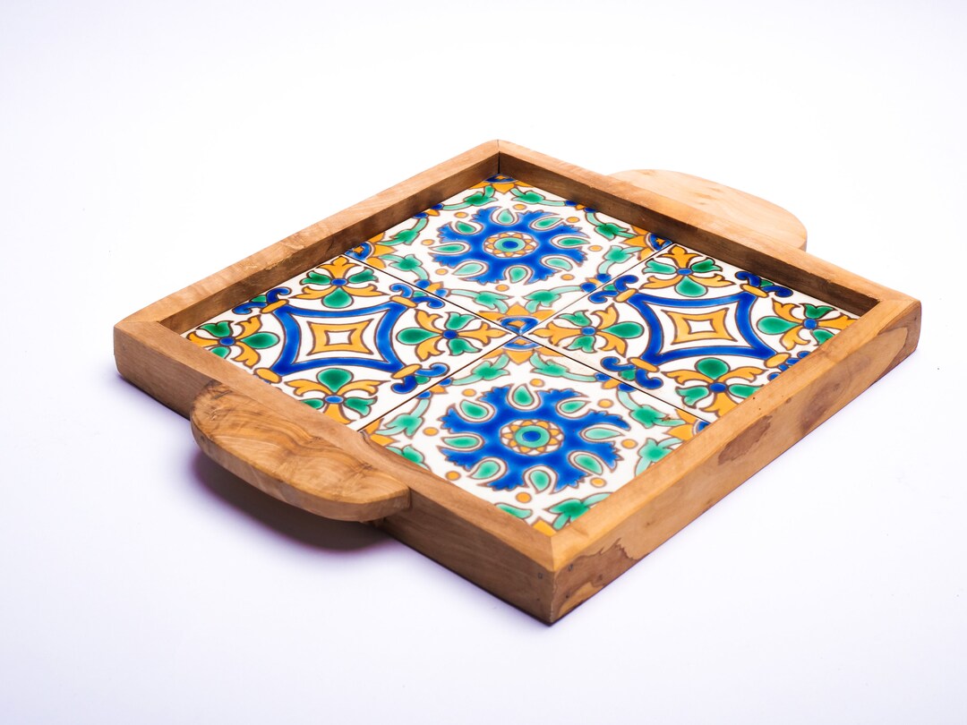 Olive Wood Serving Tray With Ergonomic Handles Decorative Service Tray