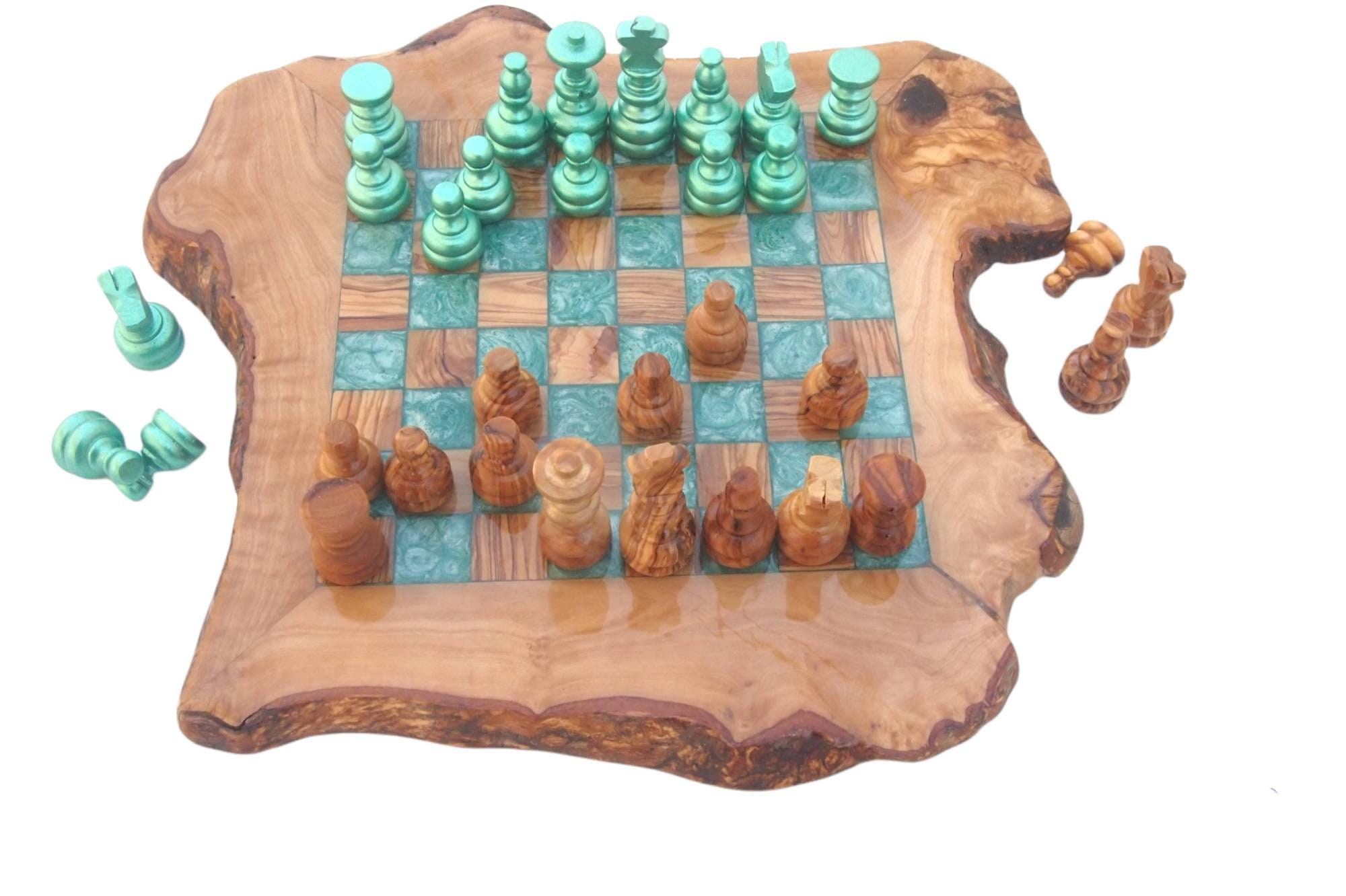 Olive Wood Epoxy Double-side Resin Chess Board Game Set 