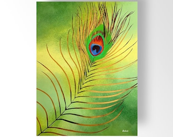 Canvasafdruk pauwenveer, Lord Krishna-kunst, woondecoratie