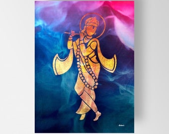 Galaxy Lord Krishna canvasafdrukken voor huis- en wanddecoratie, moderne hindoeïstische religieuze kunstwerken