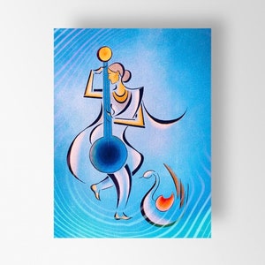 Mata Saraswati Canvas Prints, Contemporary Sarasvati Painting for Home and Wall Decor, Ready to Hang! FREE SHIPPING!!!