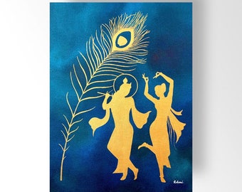 Radha Krishna canvasafdruk, hindoeïstische religieuze kunst, woondecoratie