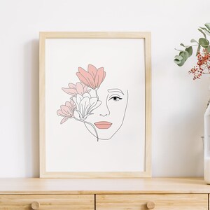 Female floral line drawing print, one line art, fall decor, continuous line art, flower line art, bedroom wall decor, printable wall art