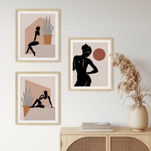 Bundle of 3 Boho, Woman Line Drawing Print, Abstract Woman Printable Wall Art, Terracotta, Burnt Orange Face Digital download, Minimal Art