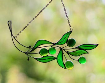 Glasmalerei Sonnenfänger Olivenzweig - Kundenspezifisches Naturdekor
