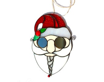 Santa suncatcher Stained glass Ornament new year Christmas Gifts Window hangings Christmas decor Christmas ornament