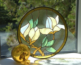 Stained glass royal white magnolia Flower suncatcher Stained glass panel Symbolic Stained glass suncatchers Mothers day gifts grandma gift