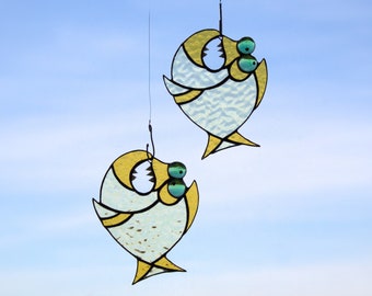 Suncatcher fish piranha on a hook stained glass suncatcher Fishing suncatcher Gift for for a him and fisherman Stained glass decor