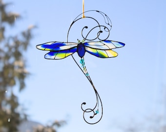 Stained glass dragonfly Suncatcher insect  Window hangings Mother's Day Valentines Day gift Home decor Сustom stained glass Dragonfly art