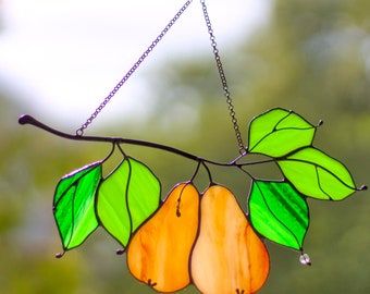 Birne Zweig Suncatcher hängend Glasmalerei & Muttertagsgeschenk Obst Dekor