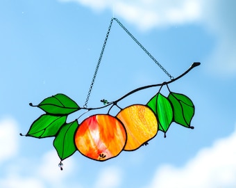 Glasmalerei Apfelzweig Suncatcher: Handgemachter Fensterschmuck