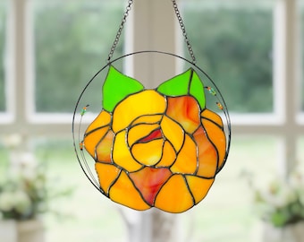 Orange Glasmalerei – Sonnenfänger – Handgemachte Fenster- und Wanddeko