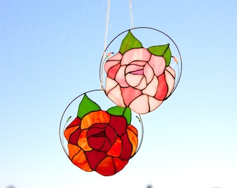 Flower suncatcher Peony Stained glass flowers in two colors red and pink Mothers day gifts Window hangings Window decor Glass art