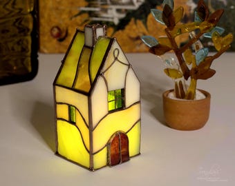 Glashaus LED Kerzenhalter Miniatur | Erdfarben Dekor Geschenk