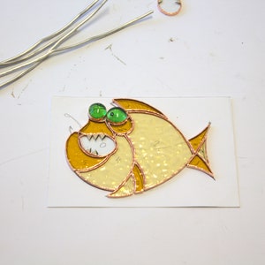 Suncatcher fish piranha on a hook stained glass suncatcher Fishing suncatcher Gift for for a him and fisherman Stained glass decor image 6