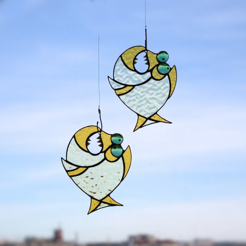 Fish on a hook stained glass suncatcher Fishing Gift