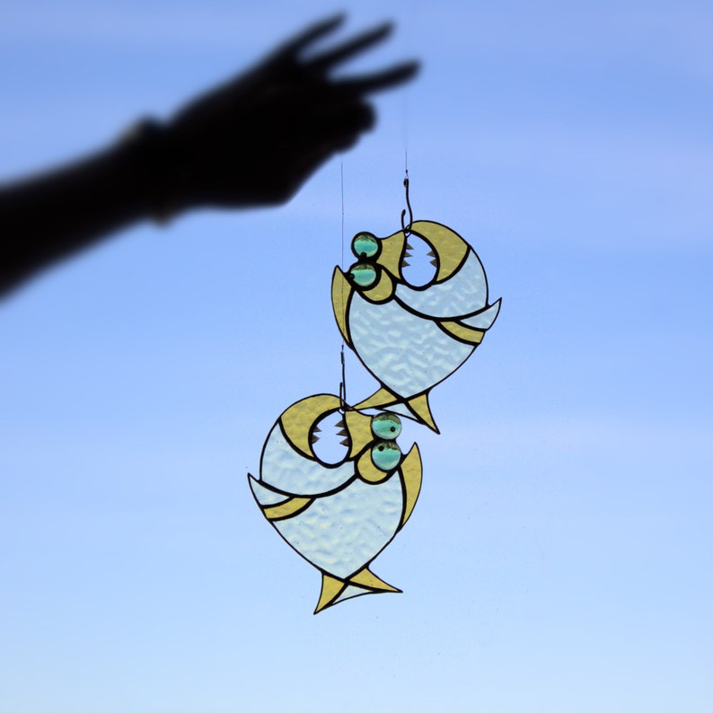 Suncatcher fish piranha on a hook stained glass suncatcher Fishing suncatcher Gift for for a him and fisherman Stained glass decor image 3