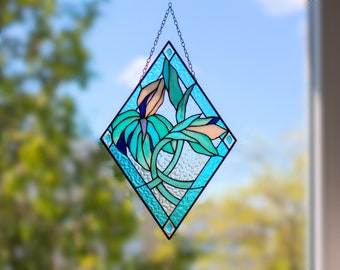 Iris suncatcher Floral decor Stained glass window panel Blue iris flower Gift for grandma and mom Custom stained glass Mothers day gifts