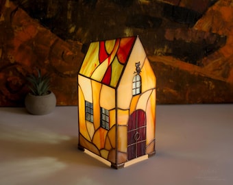 Glashaus-Lampe mit Eule Tiffany Style Art