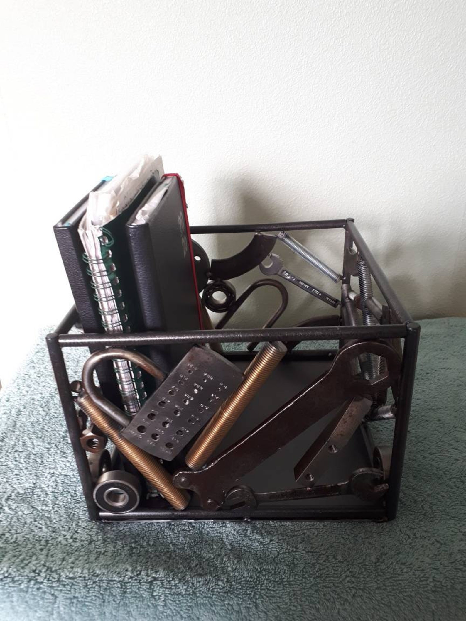 Scrap metal art industrial storage box/basket Etsy 日本