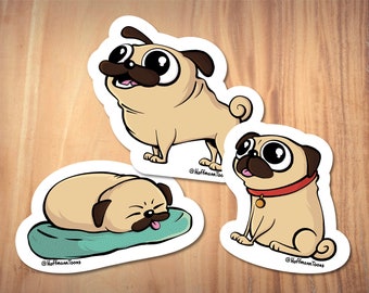 Lil Pug Sticker Pack | Cute Pug Waterproof Sticker | Water Bottle Sticker