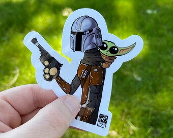 Star Wars The Mandalorian & Grogu Sticker | Waterproof Vinyl Sticker | Baby Yoda Sticker | Comic Sticker | Laptop Stickers