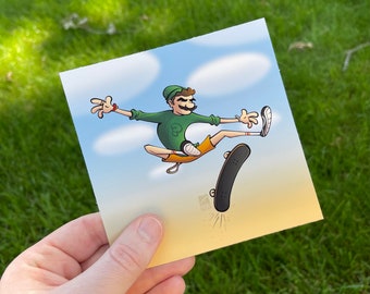 Luigi Sk8er Art Print | Nintendo Illustrated Poster | Super Mario Bros