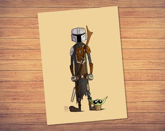 Star Wars Mandalorian och Grogu konsttryck | Mando Fanart