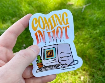Retro Desktop Computer Sticker | Vintage Tech Vinyl Decal | Graphic Design Stickers | Funny Sticker