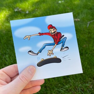 Super Mario Sk8er Kunstdruck | Nintendo Illustriertes Poster | Cartoon Kunstwerk