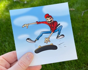 Super Mario Sk8er Art Print | Nintendo Illustrated Poster | Cartoon Artwork