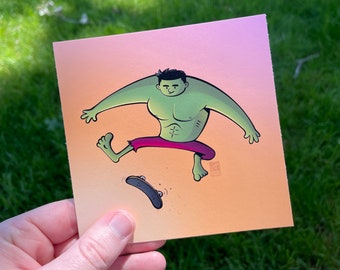 Hulk Sk8er Art Print | Marvel Comics Illustrated Poster | The Avengers Artwork