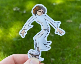 Princess Leia Skateboarding Sticker | Star Wars Die Cut Sticker | Water Bottle Sticker