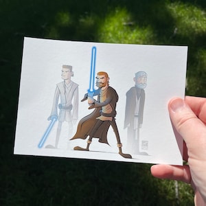 Obi Wan Kenobi Cartoon Kunstdruck | Star Wars Illustriertes Poster