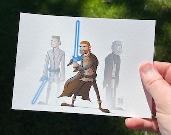 Obi Wan Kenobi Cartoon Art Print | Star Wars Illustrated Poster