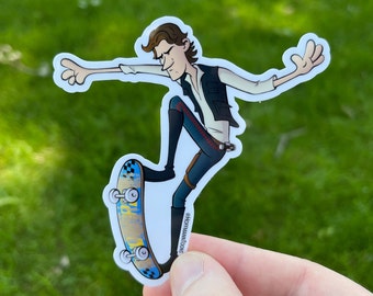 Han Solo Skateboarding Sticker | Star Wars Die Cut Sticker | Water Bottle Sticker