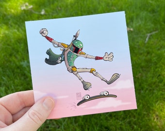 Boba Fett Sk8er Art Print | Star Wars Illustrated Poster