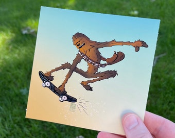 Chewbacca Skater Art Print | Star Wars Illustrated Poster