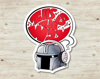 Groovy Mando Sticker | Star Wars The Mandalorian | Waterproof Vinyl Sticker | Retro Sticker | Comic Sticker | 80s Laptop Stickers