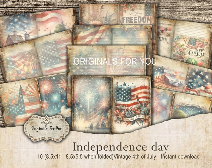 The 4th of July Vintage journaling kit, Independence Day, junk journal, scrapbooking, download and print