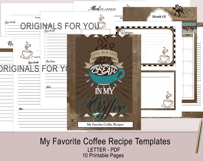 FARMHOUSE Coffee recipe template - printable recipe templates journal Instant PDF download printable paper binder