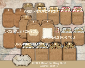 KRAFT, shabby chic, farmhouse, Mason Jar Hang Tags - Junk Journal, TAGS, Pages, Vintage, Shabby, Backing, Printable, Digital Download
