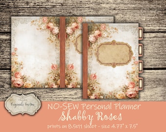 NO SEW KIT- Personal Planner, Shabby Roses, Vintage digital download, Vintage, Printable, Digital Download
