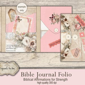 Shabby Chic Christian Prayer Journal Folio Kit, Biblical Affirmations for Strength, Digital Download, Bible Verses, KJV, NIV, folding folio