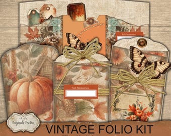 Vintage Folio Kit - FALL HARVEST- Junk Journal Papers, Shabby, Printable, Digital Download, Junk Journal FOLIO
